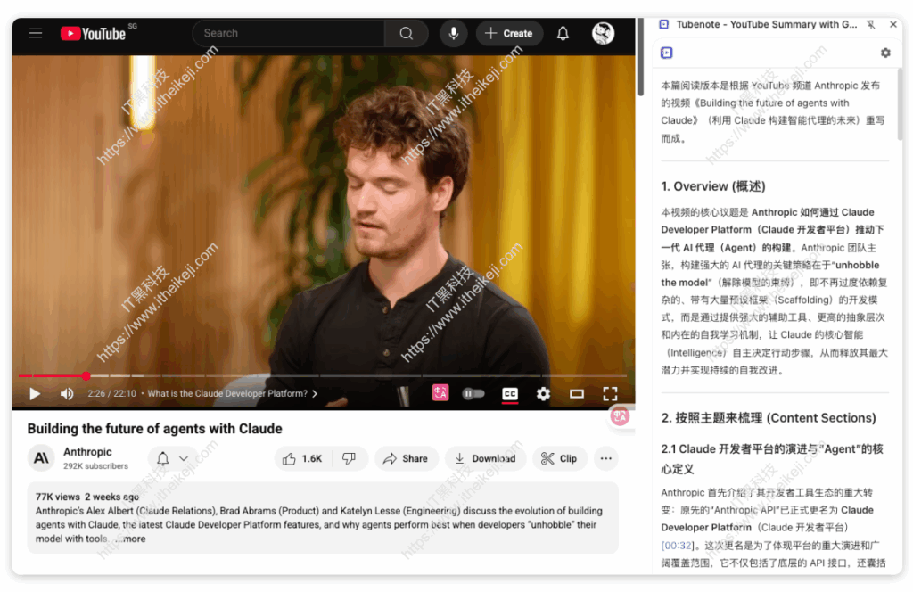 Tubenote - 基于Gemini的免费YouTube视频总结插件
