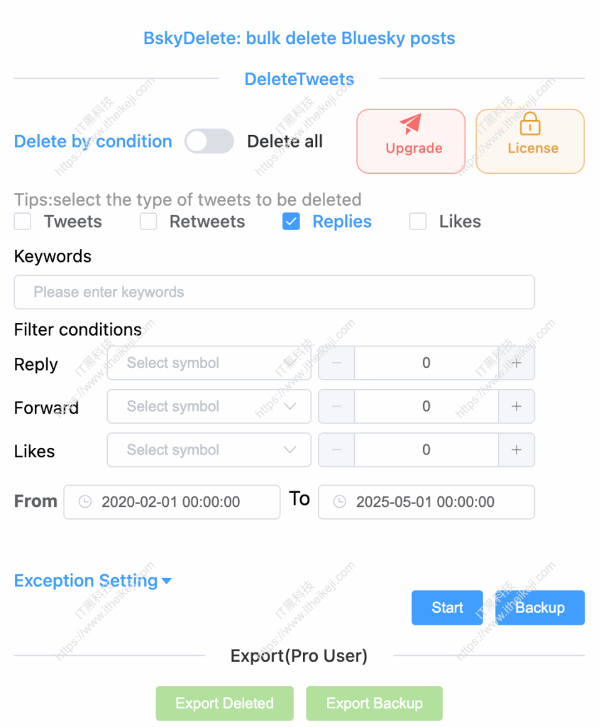 DeleteTweets - 免费自动删推工具 推文清空 批量删除推文_转推_回复_喜欢 支持条件过滤