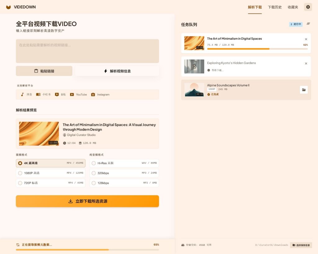 Videdown - 现代化的开源视频下载工具 youtube视频下载 抖音视频下载